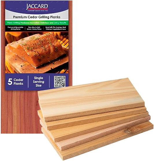 Jaccard Premium Cedar Planks, For Grilling, Fish, Meat, and Veggies, 6.5" x 3.5", 5 Small Planks for Gas, Ceramic, and Charcoal Grills