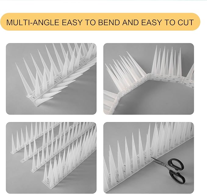 OFFO Bird Spikes Pigeon Outdoor Spikes for Cat Keep Birds Raccoon Woodpecker Away Covers 40 Feet(12.2m), Frosted White