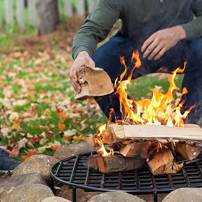 Walden Backyards Fire Pit Grate with Ember Catcher - High Temperature Heavy Duty Steel Round Firegrate for Outdoor Pits and Campfire - 24”