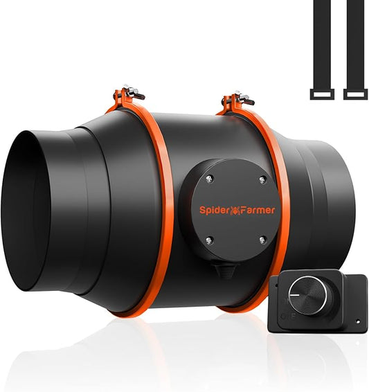 Spider Farmer 6 Inch Inline Duct Fan with RJ12 Speed Controller, 402 CFM Quiet EC Motor, Ventilation Exhaust Fan for Heating Cooling Booster, Grow Tents, Hydroponics, Indoor Gardening