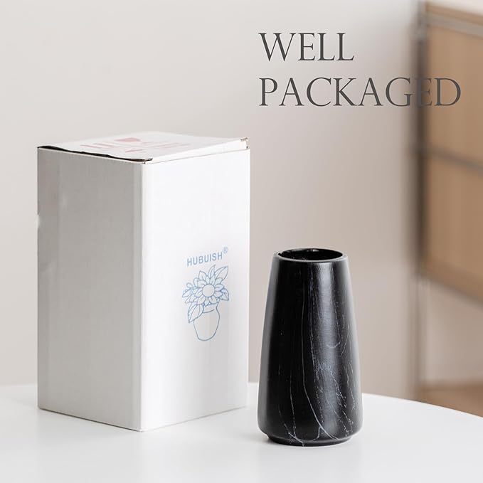Marble Black Vase - Black Flower vase, 6" Small Simple Modern Ceramic Vases for Flower/Pampas Grass, Minimalist Farmhouse Boho Vase for Centerpieces, Home Decor, Bathroom Decor