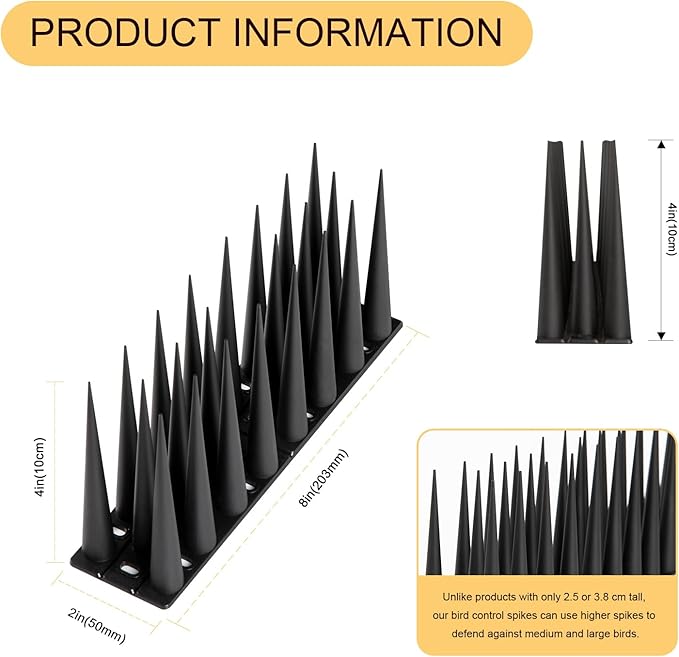 OFFO Bird Spikes Pigeon Outdoor Spikes for Cat Keep Birds Raccoon Woodpecker Away Covers 4 Feet(1.2m), Black