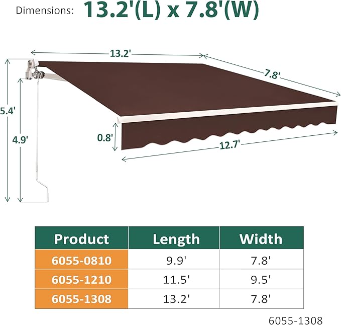 MCombo 13.2x7.8 Feet Manual Retractable Patio Door Window Awning Sunshade Shelter Outdoor Canopy,1308 (Coffee Brown, 13.2'(L) x 7.8'(W))