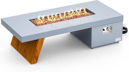 Onlyfire Premium 60” Outdoor Fire Pit Table with Lava Rocks& 12FT Hose, Large Propane Gas Firepit, Smokeless Fireplace 60,000BTU, Flame Adjustable for Backyard Patio Bonfire Party, Patio Heater FP015