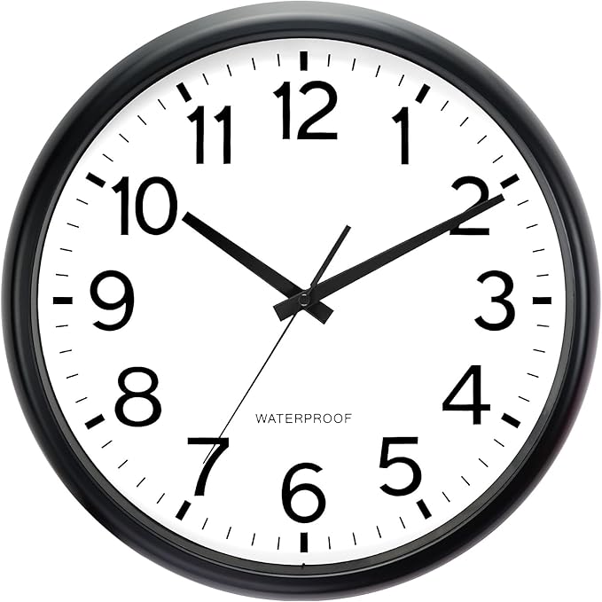 Caysie 16 Inch Sealed Large Outdoor Clock Waterproof, Silent Battery Operated Weatherproof Wall Clocks for Pool Patio Outside Home (Black)