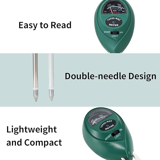 2 Packs Soil Moisture Meter, 3 in 1 Soil Tester Tool, Plant Water Monitor, Soil Hygrometer Sensor for Gardening, Farming, Indoor and Outdoor Plants, No Batteries Required (Black & Green)