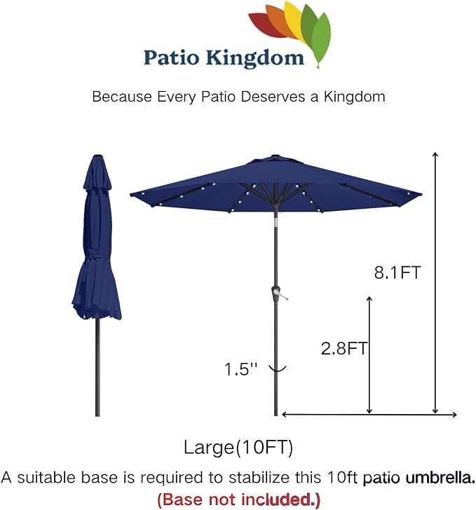 10FT Solar Umbrella 32 LED Lighted Patio Umbrella Table Market Umbrella w/Tilt and Crank, UV-Resistant Outdoor Umbrella for Pool, Garden, Deck, Navy Blue
