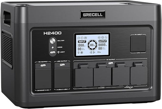 2400W Portable Power Station 1843Wh GRECELL Outdoor Solar Generator with 2400W(4800W Peak) 4 AC Outlets, Fast Charging Emergency Power Backup Battery UPS for Home Outage RV/Van Road Trip Camping