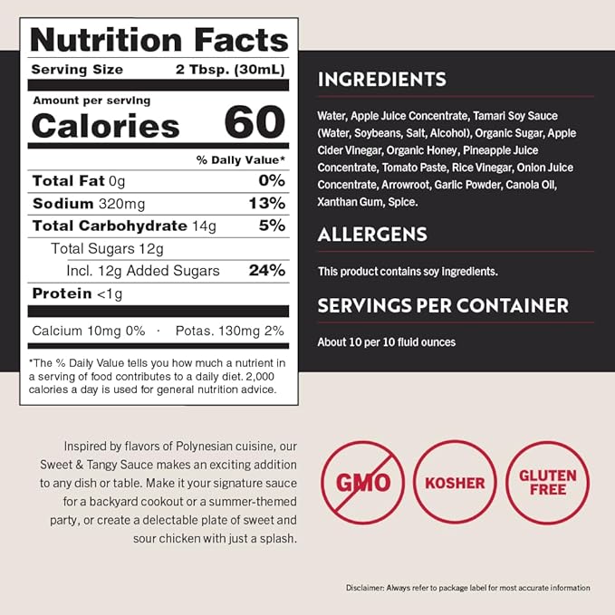 San-J - Gluten Free Sweet & Tangy Sauce - Well-balanced Sauce for Cooking - Non-GMO - 64 oz. Container