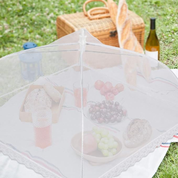 Onarway 6 Pack Food Covers 17 Inch Pop-Up Encrypted Mesh Plate Serving Tents, Fine Net Screen Umbrella for Outdoors, Parties, Picnics, BBQs, Reusable and Collapsible