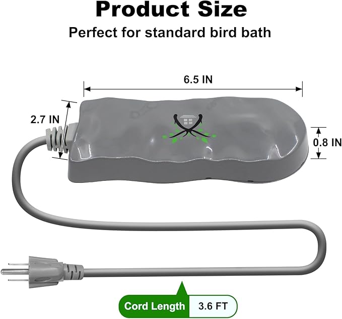 Birdbath Deicer, Waterproof Birdbath Heater for Outdoor in Winter with Thermostatically Controlled, Constructed of Cast Aluminum Immersion Deicer for Garden Patio Yard and Lawn, 50 Watt, Grey