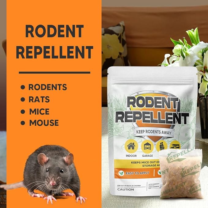 Rodent Repellent, Mouse Repellent Pouches, Mice Repellent Indoor, Mouse Deterrent Outdoor, Rat Repellent, Extra-Strength Rodent-Repelling Pouch, Peppermint to Keep Mice Away from Garage-12P