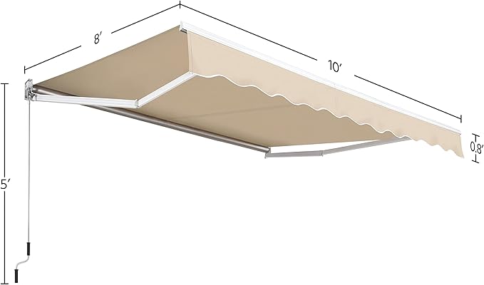 Yaheetech 10 × 8 Ft Patio Awning, Retractable Sun Shade Awning with Manual Crank Handle, Manual Aluminum Deck Awning for Patio/Balcony/Yard, 280g/m² Polyester, Beige