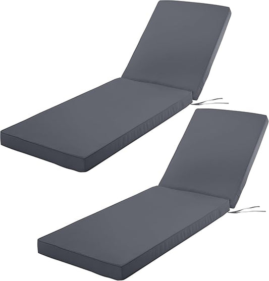 Outdoor Chaise Lounge Cushion Set of 2, Fadesafe Water-Repellent Lounge Deck Reclining Chair Cushions for Patio Furniture Lawn Pool Resort Hotel, 72x21x3 Inch, Dark Grey