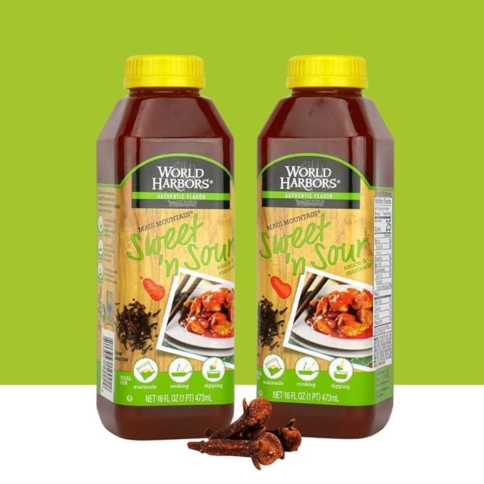 World Harbors Maui Sweet and Sour Sauce - Hawaii Style Perfect for Dipping, Dumplings, Chicken Nuggets, Various Meats Including Beef, Pork, Seafood & Vegetable Made in USA 16-Fl Oz Bottles (Pack of 2)