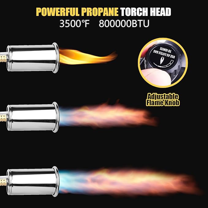 TBTeek Propane Torch, Powerful Propane Grill Torch Gun, Kitchen Blow Torch for Cooking, Adjustable Weed Burner Torch, Charcoal Lighter for BBQ, Searing Steaks, Campfire, Welding(Tank Not Included)