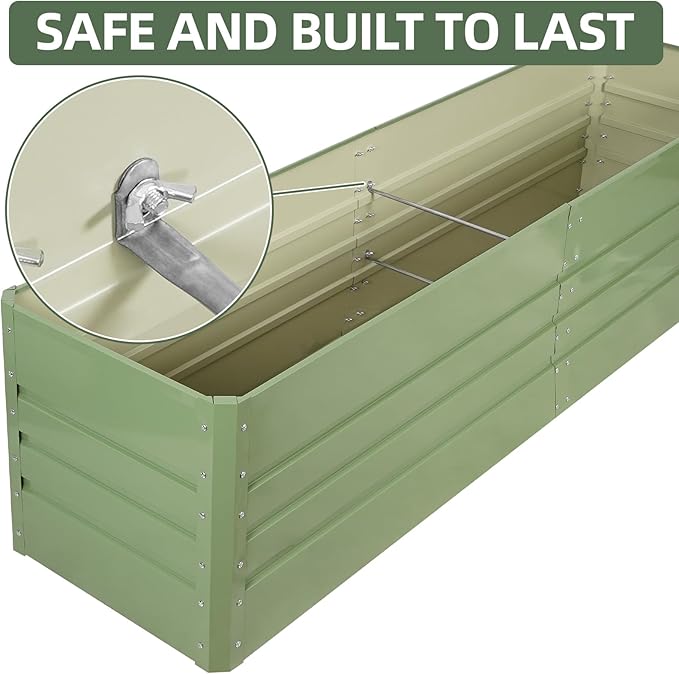 1MORE Raised Garden Bed- 8x2x1.8ft Planter Garden Boxes Outdoor, Raised Beds for Gardening, Large Metal Garden Bed Kit for Vegetables Flower, Deep Root Planter Raised Beds with Tools.Green