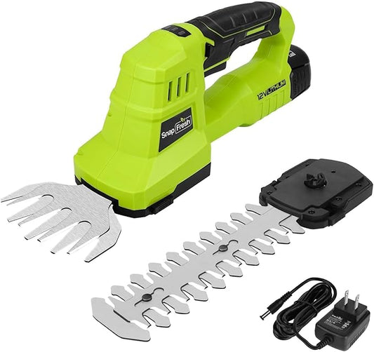 SnapFresh 12V Cordless Grass Shears, 2 in 1 Hedge Trimmer/Grass Cutter with 2.0Ah Battery & Charger Included, Lightweight Electric Shrubbery Trimmer Garden Tools for Lawn