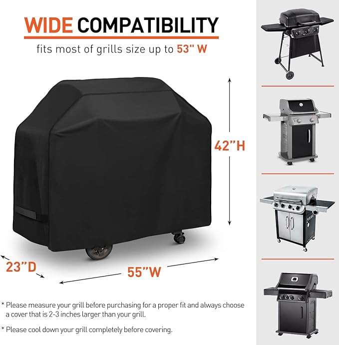 Arcedo BBQ Grill Cover 55 inch, Waterproof Grill Cover for Outdoor Grill, Rip-Proof, Fade Resistant Barbecue Gas Grill Cover for Weber, Char Broil, Nexgrill etc., All Weather Resistant