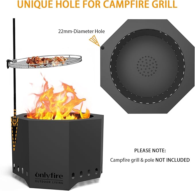 Onlyfire Wood Burning Fire Pit with Ash Pan, 24 Inch Portable Outdoor Bonfire Firepit for Camping Tailgating Patio Backyard Party Outside, Smokeless Wood Fire Fireplace, Modern Black FP013