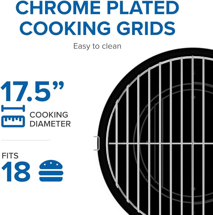 Napoleon NK18 Premium Charcoal Kettle Grill, Black, Porcelain-Enameled Lid and Bowl, Chrome-Plated Cooking Grid