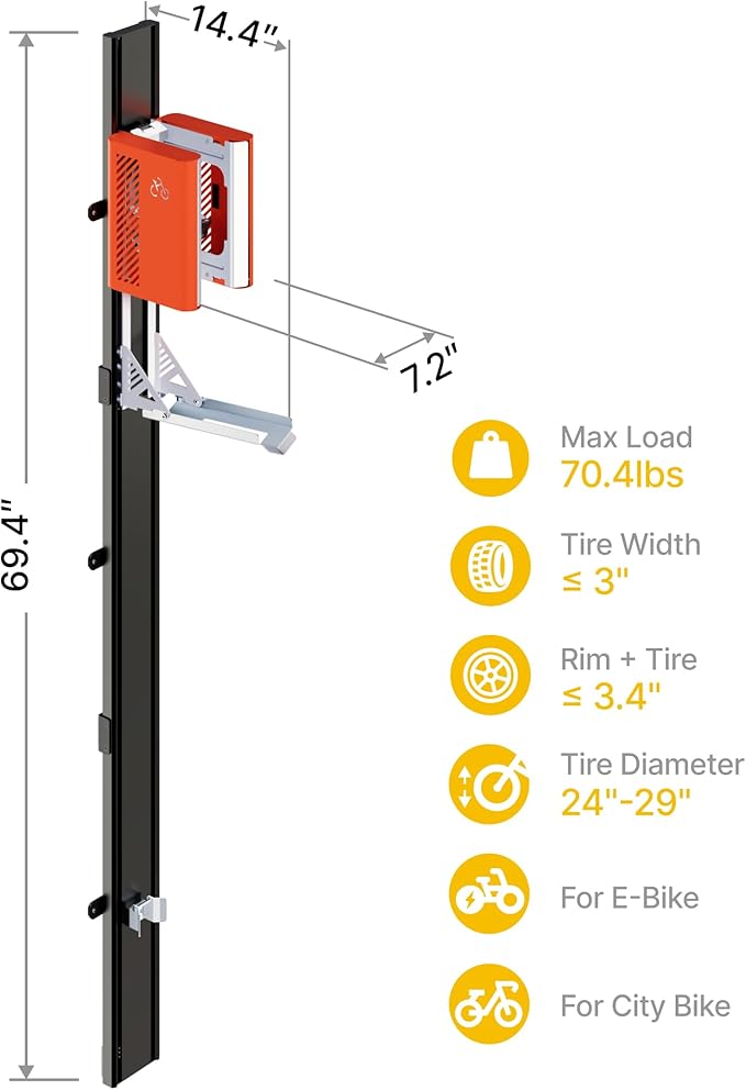 monTEK Automatic Lift EBike Rack – Fits 24-29" Tires, Heavy-Duty Vertical Wall Rack for Bicycles (Up to 71 lbs) - Effortless Lifting, Easy Install - Space-Saving Storage for Garage, Shed, BO