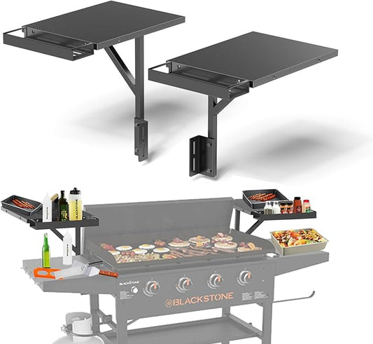 Upper Side Shelf with Griddle Caddy for Blackstone 36″/28″/28XL Griddles, Large Griddle Side Table with Bottle Holder for Easy Access, Blackstone Grill Accessories, Black (2 Pack)