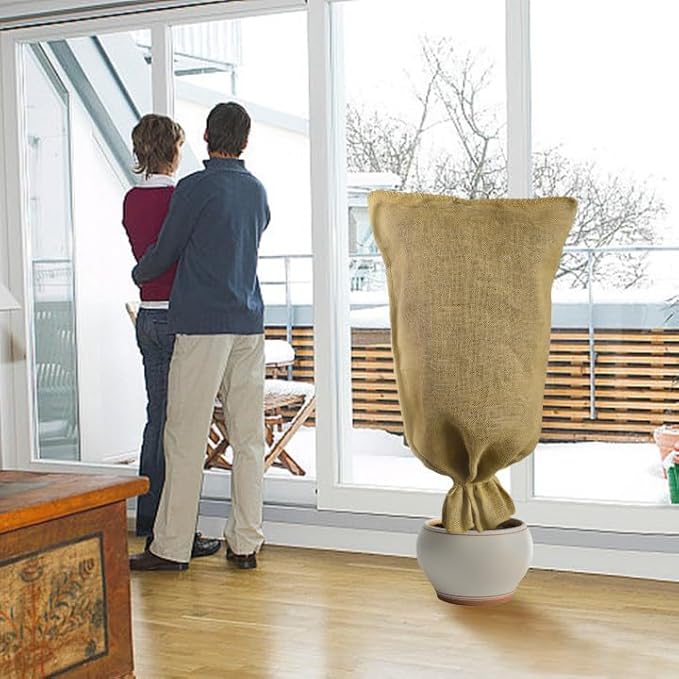 3 Pack 40" x 24" Burlap Winter Plant Cover Bags- Reusable Burlap Frost Cloth Plant Freeze Protection- Warm Burlap Sacks Plant Frost Blankets with Twine for Outdoor Garden Trees Potted Plants