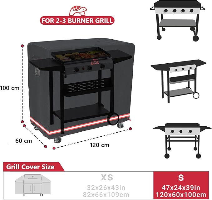 Turtle Life BBQ Grill Cover, 46 Inch Heavy Duty Waterproof Barbecue Gas Grill Covers for Flat Top Griddle, Anti-Fading Cover for Gas Grill, Black