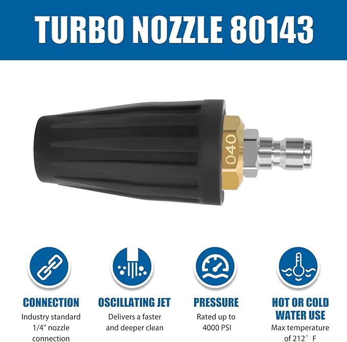 Tips Turbo Nozzle for 1/4'' Quick Connect Pressure Washer, 4000 PSI Max, 4.0 GPM 4.0 Orifice