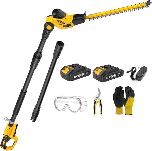 Pole Hedge Trimmer Cordless, 9-Feet Reach Power Hedge Trimmer with Extension Pole, MAX 20-inch, Multi-Angle, 2 * 2.0Ah Battery and Fast Charger Included