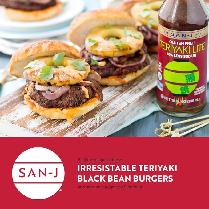 San-J - Gluten Free LITE Teriyaki Sauce with 50% Less Sodium - Well-balanced Sauce for Cooking - NON-GMO - 10 oz. Bottle