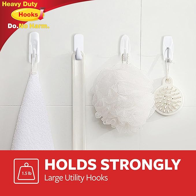 24 Hooks for Hanging Variety Pack, Adhesive Wall Hooks Heavy Duty with 24 Stirps,no Damage Large midium Small Sticky Utility Hooks for Outdoor、Tower、Keys