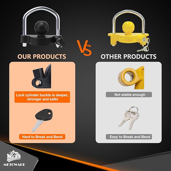 METOWARE Trailer Coupler Lock Universal Adjustable Heavy-Duty Steel Trailer Hitch Lock, Anti Theft Trailer Ball Lock Towing Lock for Towing Trailer Security Fits 1-7/8",2”, 2-5/16" Coupler Black Matte