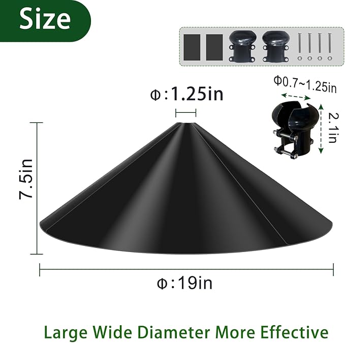 19 Inch Wide Black Squirrel Baffle - Ideal for Bird Feeder Poles, Outdoor Pole Mount Stoppers, and Shepherd’s Hooks Black 2 Pack