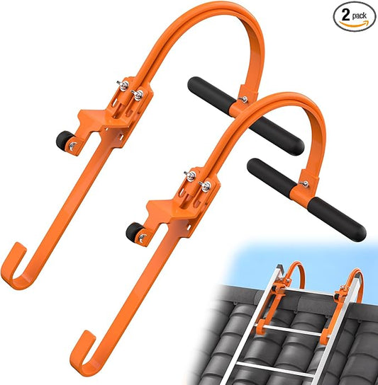 2 Pack Ladder Hooks for Roof Ridge with Wheel,Heavy Duty Ladder Roof Hook with Rubber Grip T-Bar,Upgrade Load-Bearing Steel Bars Extension Ladder Stabilizer for 500 lbs Weight (Patent Pending)