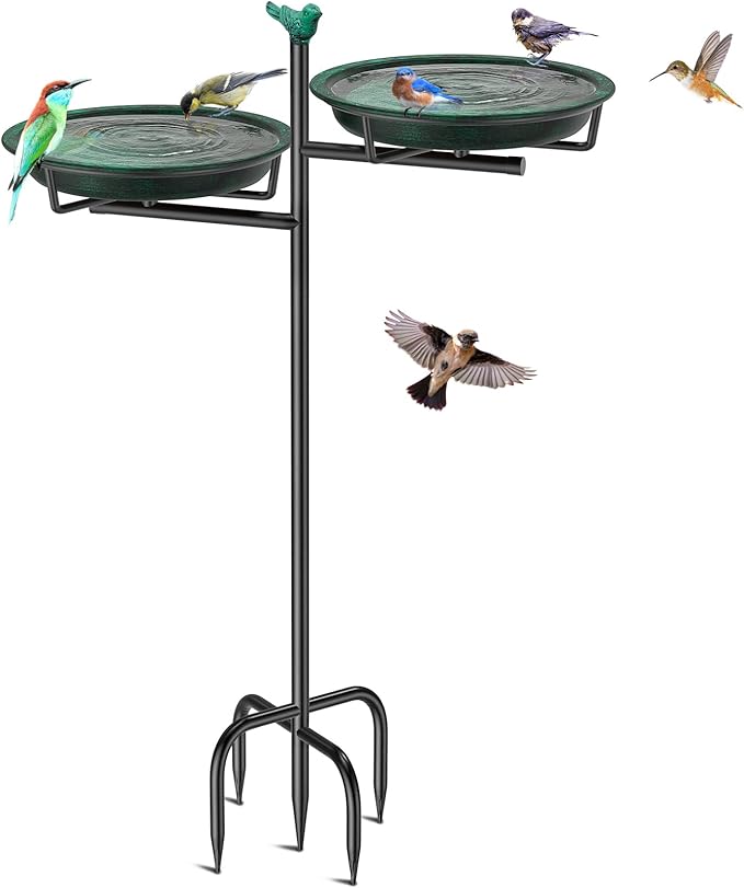 Metal Bird Bath for Outside, Vintage Freestanding Birdbaths Feeder Bowl, Stable & Easy to Clean Birdfeeder for Outdoors Garden Yard Lawn Decor (Retro Green)