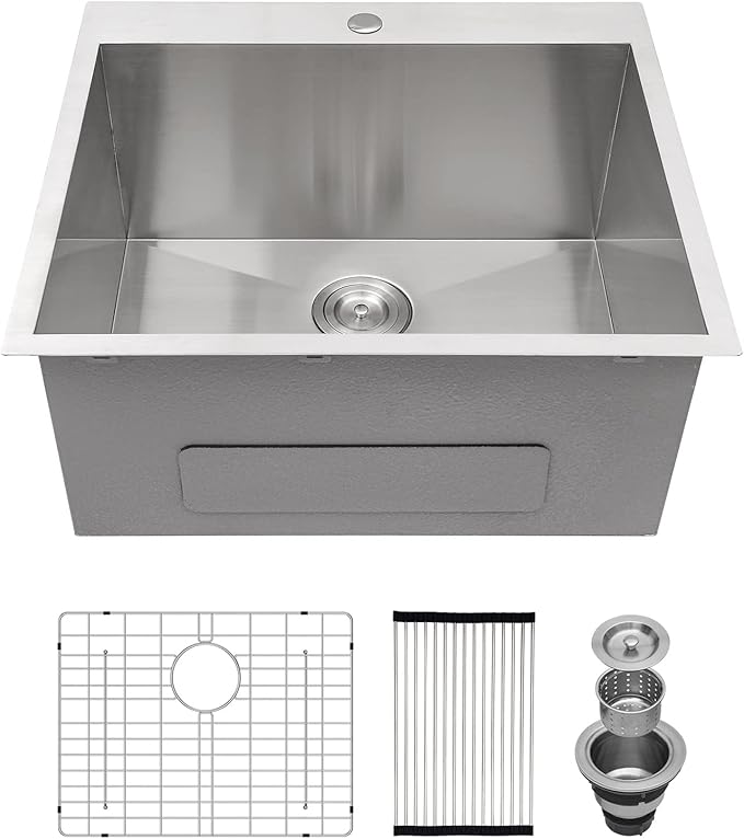 22 Inch Laundry Sink Drop In Laundry Utility Skins16 Gauge Stainless Steel Single Bowl Sink 12" Deep Single Bowl Laundry Room Sinks 22x22x12