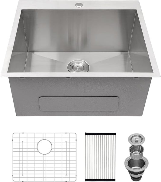 22 Inch Laundry Sink Drop In Laundry Utility Skins16 Gauge Stainless Steel Single Bowl Sink 12" Deep Single Bowl Laundry Room Sinks 22x22x12