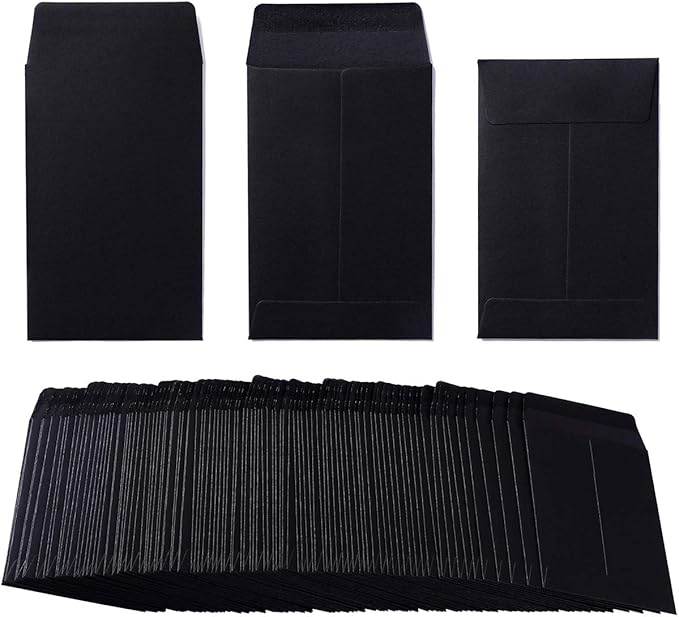 100 Pack Small Coin Envelopes Self-Adhesive Kraft Paper Seed Envelopes Mini Parts Small Items Stamps Storage Packets Envelopes for Garden, Office or Wedding Gift (Black, 2.25×3.5 inch)