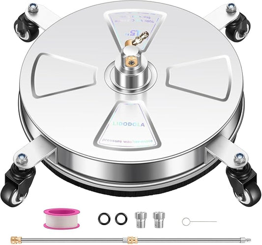 15" Pressure Washer Surface Cleaner with 4 Wheels - Stainless Steel Surface Cleaner for Pressure Washer Attachment for Concrete, Patio, Sidewalk, Deck, Driveways and Daily Washing - PWS 15