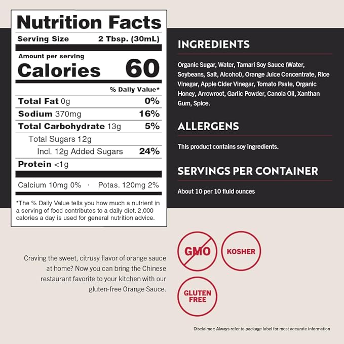 San-J - Gluten Free Orange Sauce - Bright and Sweet Sauce for Cooking - Non-GMO - 10 oz. Bottles - 2 Pack