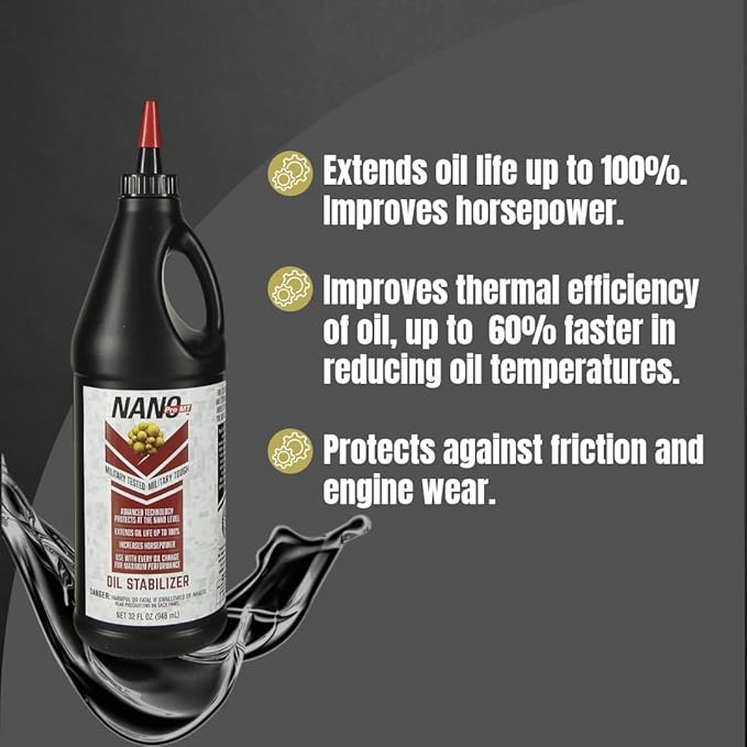 Oil Stabilizer High Mileage Engine Treatment Additive Reduces Friction & Wear Improves Horsepower & Oil Pressure Protects Against Viscosity Breakdown Extends Oil Life Compatible 32oz
