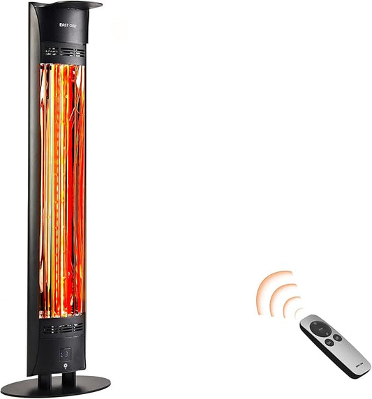EAST OAK 1500W Infrared Electric Patio Heater, Indoor/Outdoor Tower Space Heater with Remote Control, 24H Timer, Waterproof IP65, Safety Tip-Over & Overheat Protection for Garage, Deck, Backyard