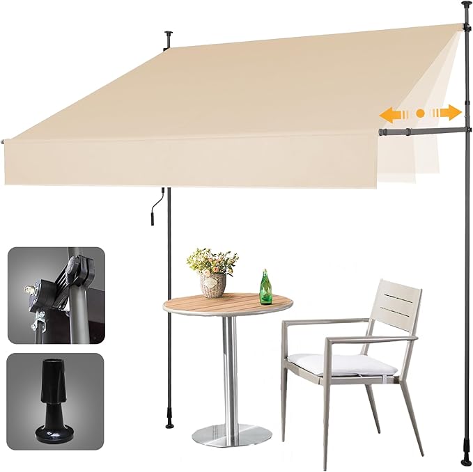 HOMEDEMO Manual Retractable Awning 98" W x 118" H,Side Bar 47-59in Patio Awning Retractable Outdoor Sunshade Shelter Height Adjustable Sunsetter Retractable Awning UV Protection for Backyard Garden