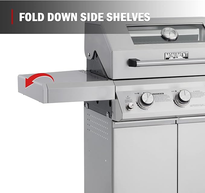 Monument Grills Larger 3-Burner Propane Gas Grills barbeque Stainless Steel Heavy-Duty Cabinet Style with Knob Controls, Outdoor Use, Mesa 300