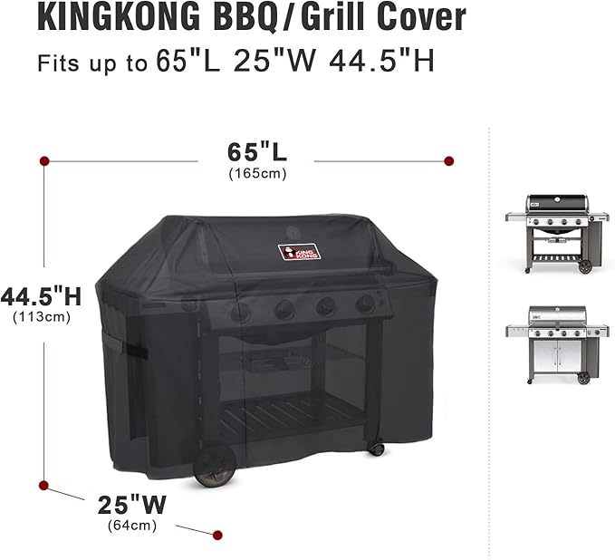 Kingkong 7131 Grill Cover for Weber Genesis II 4 Burner Grill including Brush, Tongs and Thermometer
