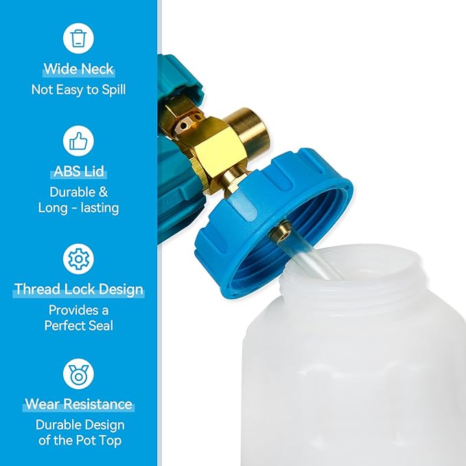 MINGOU Foam Cannon for Pressure Washer Soap Dispenser Snow Foam Cannon Car Wash with 1/4" Quick Connector,1L Bottle, Additional 1.15 mm Orifice Nozzle(Blue)