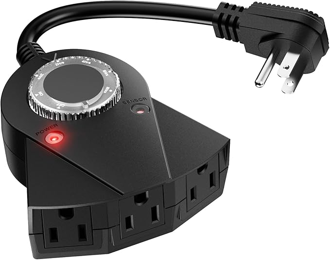 Outdoor Light Timer Waterproof, 24 Hours Plug in Timer with 2, 4, 6 or 8 Hours Countdown Mode, 3 Grounded Dusk to Dawn Electrical Outlet for Outdoor Backyard Garden Patio Lights Christmas Decorations