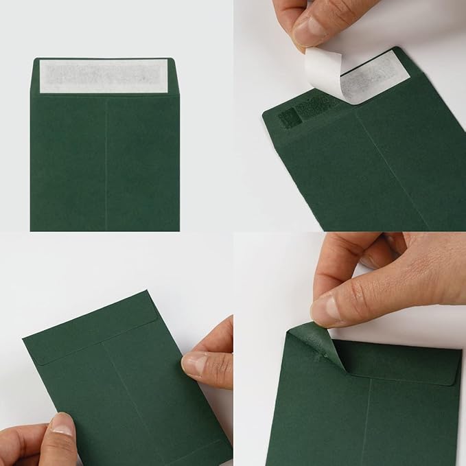 100 Pack Seed Envelopes Self-Adhesive Small Coin Envelopes Seed Storage Packets for Garden, Office or Wedding Gift (Dark Green, 3 1/4 ×4 1/2 inches)
